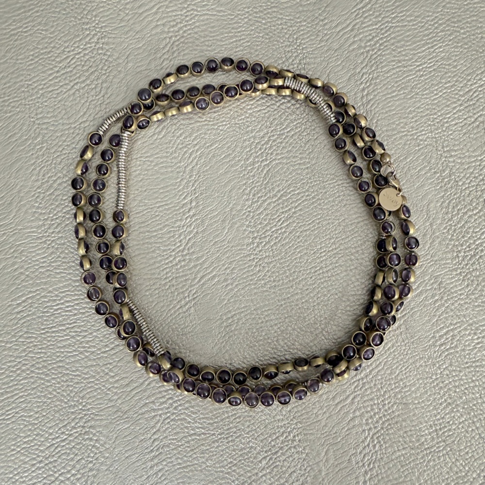 Sway Into It - Gemstone Necklace with Antique Gold Rings in Amethyst